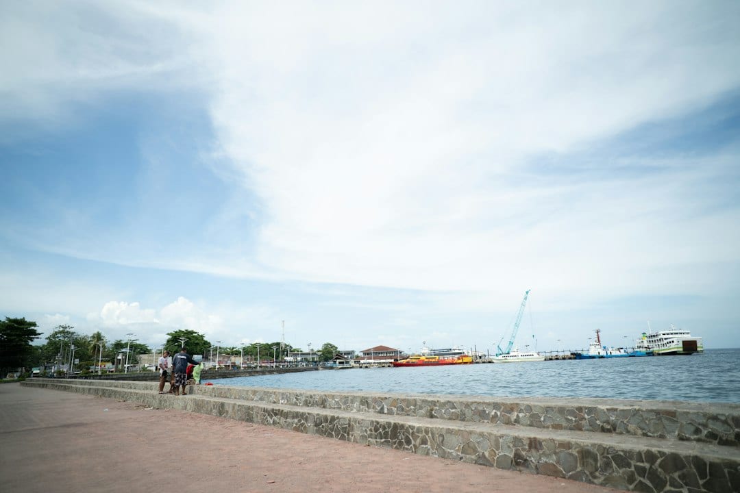 Ferry terminal at Bintan Island with boats and waterfront views