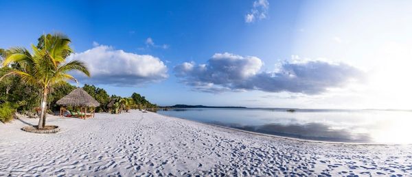 Family building sandcastles on a tropical beach